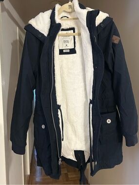 Hollister Navy Parka with White Sherpa Lining